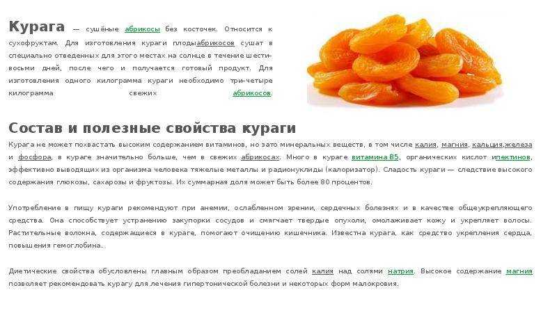Сорта кураги: энергетическая ценность, польза и вред для организма