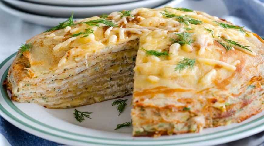 Закусочный торт с курицей, грибами и сыром - рецепт с фото