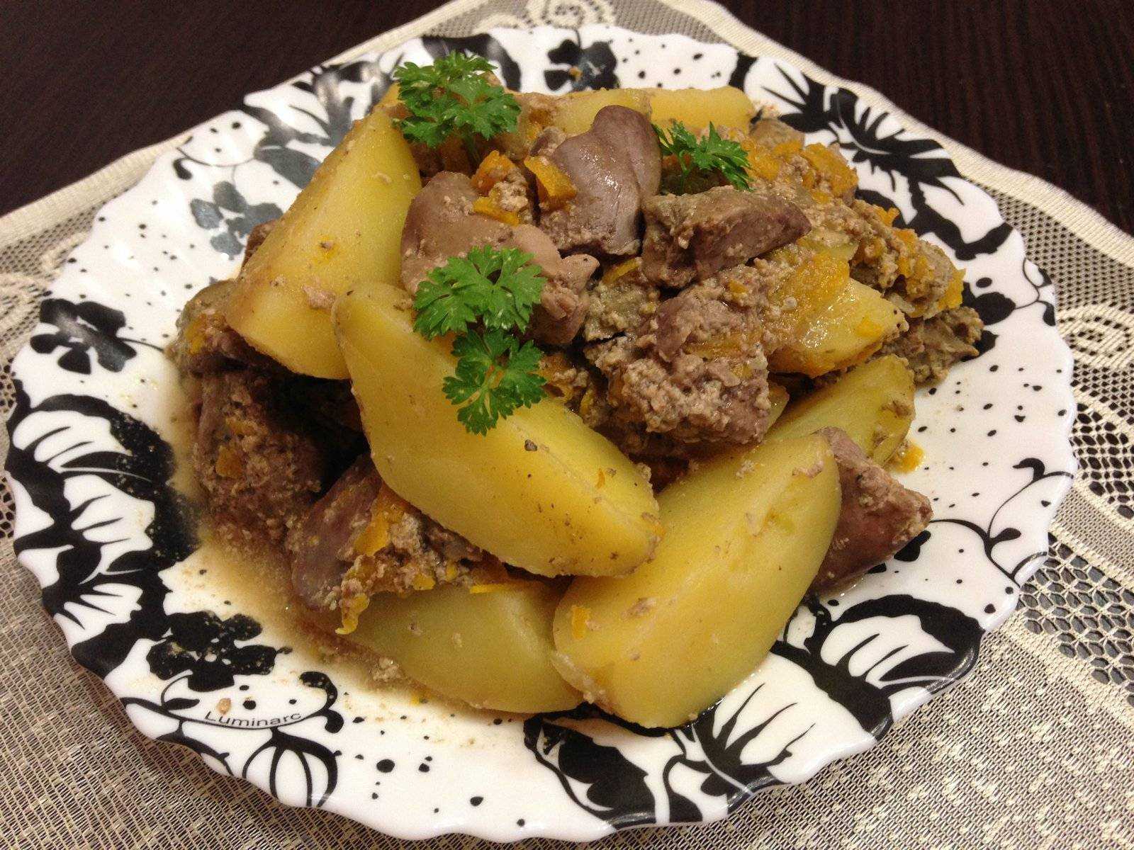 Куриная печень с картошкой в мультиварке - 7 пошаговых фото в рецепте